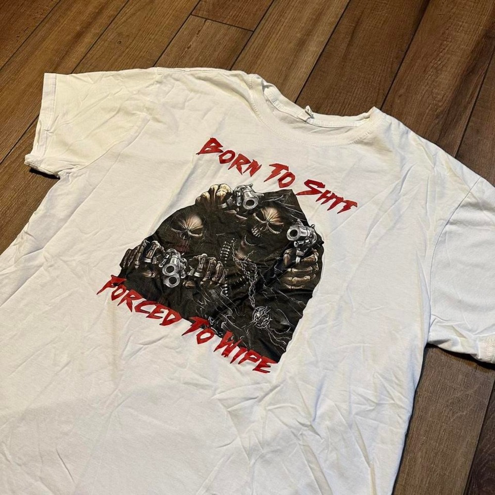 Hilarious skeleton reaper born to poop forced‎ to wipe tee size 2XL XXL